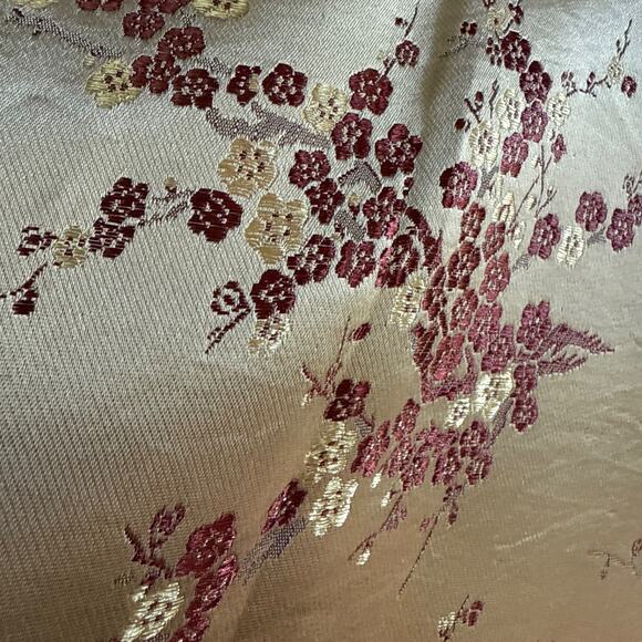 Vintage Asian Silk Satin Robe Jacket Gold Black Embroidered Floral Kimono Coat - Picture 9 of 10